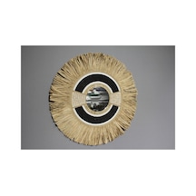 5 Adet Hasırlı Duvar Aynası Hasır Çerçeveli Dekoratif Ayna 70 Cm Natural Wicker Wall Mirror Diğer