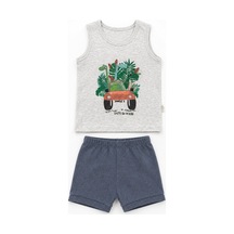 Babyhola Erkek Bebek Pamuk Atlet Şort Takım Yazlık Dinozor Desenli 2 Li Takım 3562 İndigo