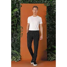 Efor Comfort Fit Yandan Tokalı Çizgili Keten Casual Siyah Pantolon P 1151 Siyah