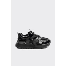 Derinet Bağcıklı Günlük Kadın Sneaker Siyah Siyah