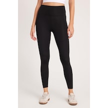 Tudors Kadın Slim Fit Dar Kesim Scuba Kumaş Beli Lastikli Siyah Tayt-40372 siyah