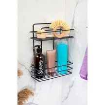 Banyo Rafı 2 Katlı Siyah Şampuanlık Hem Vidalı Hem Yapışkan Stickerlı Çok Renkli