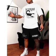 Siyah Şort Beyaz Tişört Takım Akrep Baskılı Oversize Unisex Siyah Şort-beyaz Tişört