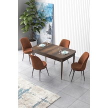 Canisa Concept Zen Serisi 80x132 Mdf Açılabilir Barok Ahşap Desen Masa Takımı Ve 4 Kiremit Sandalye Kiremit Sandalyeler Barok Masa