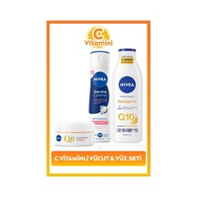NIVEA Q10 Sıkılaştırıcı Losyon 400 ML + Derma Control Natural Tone Kadın Sprey Deodorant 150 ML + Gündüz Kremi