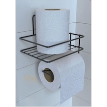 Yapışkanlı Raflı Siyah Tuvalet Kağıdı Tutacağı Askısı Metal Tuvalet Kağıtlık Wc Raf Siyah