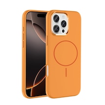 Apple Uyumlu iPhone 16 Pro Kılıf M-safe Şarj Özellikli Metal Kamera Çerçeveli Zore Edi Silikon Kapak Turuncu