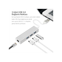 Alüminyum Type-a Usb 3.0 Hub Çoklayıcı + Rj45 Lan Ethernet Dönüştürücü Adaptör