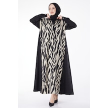 Düz Orta Kadın Siyah Desenli Salaş Elbise - 25059 001