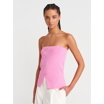 Dilvin 10739 Straplez Düğmeli Triko Top-pembe Pembe