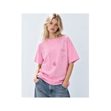 Sanrio Hello Kitty Taş Detaylı Pembe Tişört Pembe Pembe