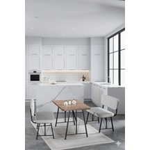 Elfin 70x110cm Sabit Atlantik, Yemek Masası, Yemek Masası Takımı, 2 Gri Benchli Gri