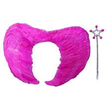 Gerçek Tüylü Katlanabilir Çocuk Pembe Melek Kanadı Ve Asa Seti 40x55 Cm 2