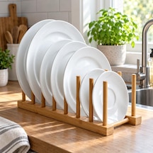 Tr 6 Bölmeli Bambu Tabaklık, 30 X 12 Cm Tezgâh Üstü Ve Dolap İçi Tabak Düzenleyici, Kesme Tahtası, Servis Taba Genel