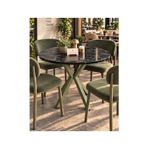 Kalınlaştırmalı Mutfak Cafe Balkon Bahçe Restoran Yemek Masası 70x70 Yeşil Siyah Mermer Yuvarlak Yeşil Yeşil