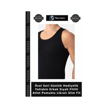 Terrien Özel Seri Günlük Hediyelik Yetişkin Erkek Siyah Fitilli Atlet Pamuklu Likralı Slim Fit