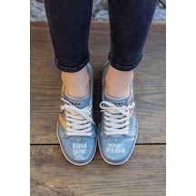 Kadın Vegan Deri Mavi Sneakers - Find Your Inner Peace Tasarım Çok Renkli