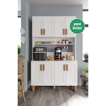 Flora Flr8120 Bohem Kahve Köşesi 8 Kapaklı Mdf Mebran Kapaklı Mutfak Dolabı Çok Amaçlı Dolap Beyaz