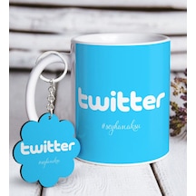 Kişiye Özel Twitter Beyaz Kupa Ve Anahtarlık Seti