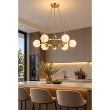 Modern Premium Gold Detaylı 6+6 Led Opak Küreli Avize Salon Mutfak Sarkıt Avize 6xg9 18w