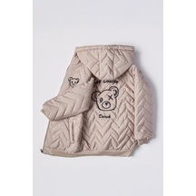 Bear Karakter Baskılı Erkek Çocuk İçi Welsoft Mevsimlik Mont - Kahve Kahve
