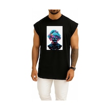 Oversize Albert Einstein Kütle-enerji Eşdeğerliği Göğüs Tasarımlı Unisex Spor Atlet SIYAH