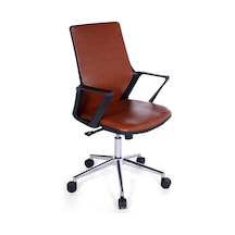 Ofisbazaar Lizz Kahverengi Deri Çalışma Koltuğu Ergonomik Şef Ve Toplantı Koltuğu Kahverengi Kahverengi