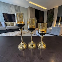 Noir Gold Şamdan Mumluk Seti Siyah & Altın Modern 3 Lü Lüks Masa Üstü Dekoratif Aksesuar Altın
