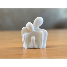 1 Çocuklu Aile Biblosu Anne Baba Ve Çocuk Figürlü Dekoratif Minimal Heykel, Anlamlı Hediye