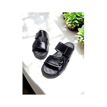 Erkek Gerçek Deri Cırtlı Ayarlanabilir Ev Ve Dışarı Terliği Siyah