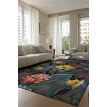 Fiora 231 Gri Renkli Çiçekli Modern Halı Yıkanabilir Dokuma Taban Salon Mutfak Oturma Odası Halısı Gri Çok Renkli
