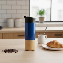 450 Ml Bambu Kaplamalı Çelik Termos - Siyah, Mavi Ve Kırmızı Renk Seçenekli Sızdırmaz Isı Yalıtımlı Seyahat Termosu Mavi Çok Renkli