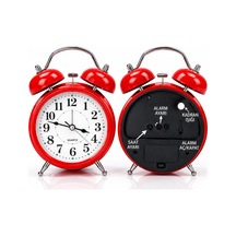 Çalar Saat 21 Cm Kurmalı Alarm Lı Çalar Saat Büyük Boy Retro Vintage Çift Çanlı Komodin Saati Kırmızı