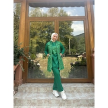 Dafne Cepli Eşofman Kolsuz Yelek Beli Lastikli Pantolon Üçlü Takım - 71149 - Benetton Yeşil-benetton Yeşil