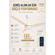 132 Cm Akıllı Tavan Vantilatörü Kumandalı & App Kontrollü 6 Kademeli Sessiz Led Tavan Fanı 3 Işık Modlu Yaz/kış Modu