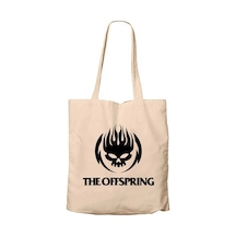 The Offspring Logo Skull Text Krem Fermuarlı Bez Çanta Gabardin