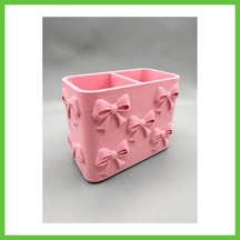 Bezos 3d Baskı Fiyonk Desenli Bölmeli Kalemlik - Masaüstü Organizer - Pembe Dmc