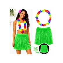 Neon Yeşil Hawaii Etek 40 Cm Ve Rengarenk Hawaii Kolye Bx40