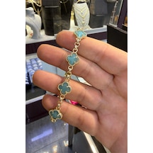 Yonca Taşlı Bileklik Gold Renk Altın