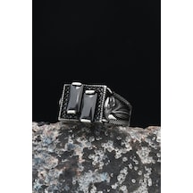 Kartal Figürlü Siyah Baget Taşlı 925 Ayar Gümüş Erkek Yüzüğü 901034