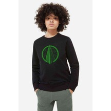 Tshirthane Arrow Logo Classic Baskılı Unisex Çocuk Siyah Sweatshirt