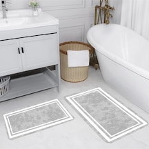 Rovigo Home Baskılı Kaymaz Taban 2 Li Banyo Paspas Takım Rvg5111-100X60-60X50 Gri