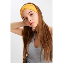 Kadın Çift Taraflı Kullanım Alternatifli Pamuklu Penye Kaymaz Hafif Spor Saç Bandı Bandana - Tek Ebat / Hardal Hardal