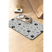 Matgo Pati Kedi Köpek Beslenme Matı 50x70cm Su Geçirmez Mama Kabı Altlığı Paspas Siyah Beyaz Patiler