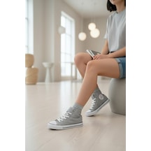 Enoch Kadın Boğazlı Bilekli Canvas Ve Bez Bağcıklı Rahat Günlük Sneaker Spor Ayakkabı Füme
