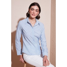 Lela Pamuklu Slim Fit Klasik Yaka Bayan Gömlek 6777423 Mavi