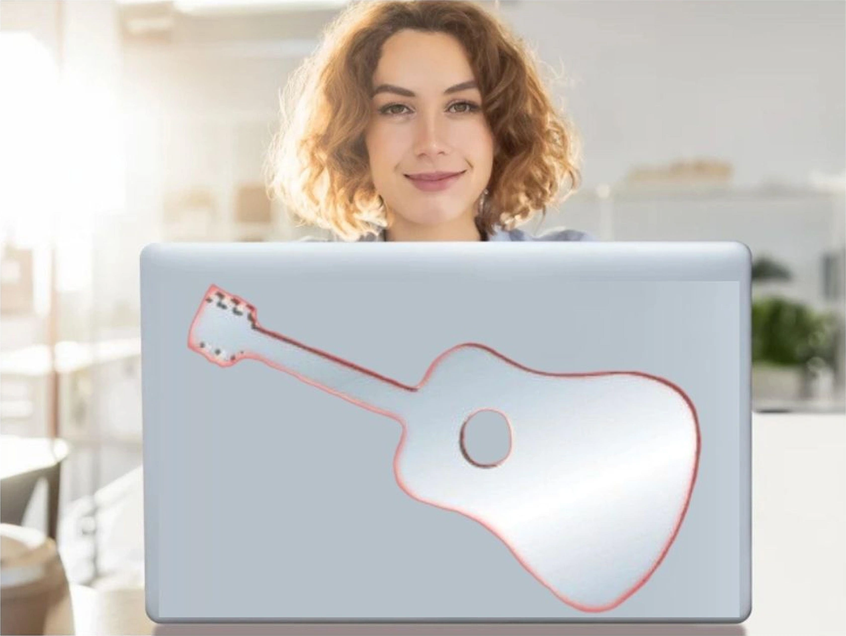 2 Adet Defter Sticker,laptop Sticker Aynalı Gitar Şekilli 34x15x0,6cm