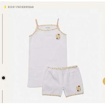 Defne Baby Kız Çocuk Kedi Desenli Pamuk Atlet Boxer İç Çamaşır Takımı Beyaz