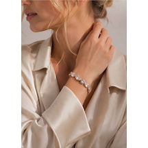 Rose Gold Renk Oval Ve Yuvarlak Zirkon Taşlı Su Yolu Bileklik Zarif Kadın Bilekliği Altın - 896373116 Altın