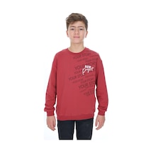 Toontoy Kids Toontoy Erkek Çocuk Relax Fit Bisiklet Yaka Hafif Düşük Omuz Baskılı Sweatshirt - 2 İplik Kiremit